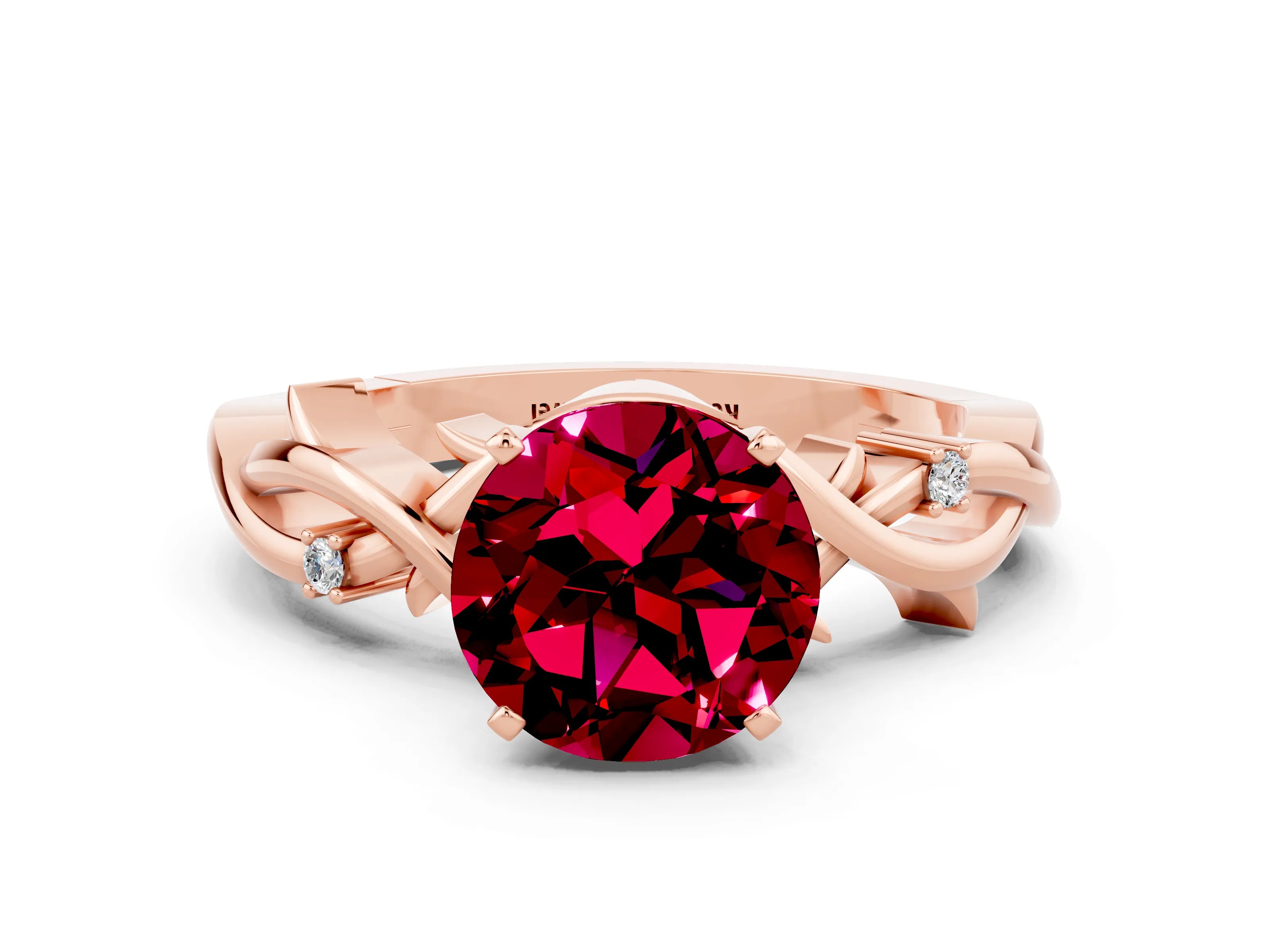 Rose gold Round Cut Garnet Solitaire Ring with Twisted Band and Prong Setting