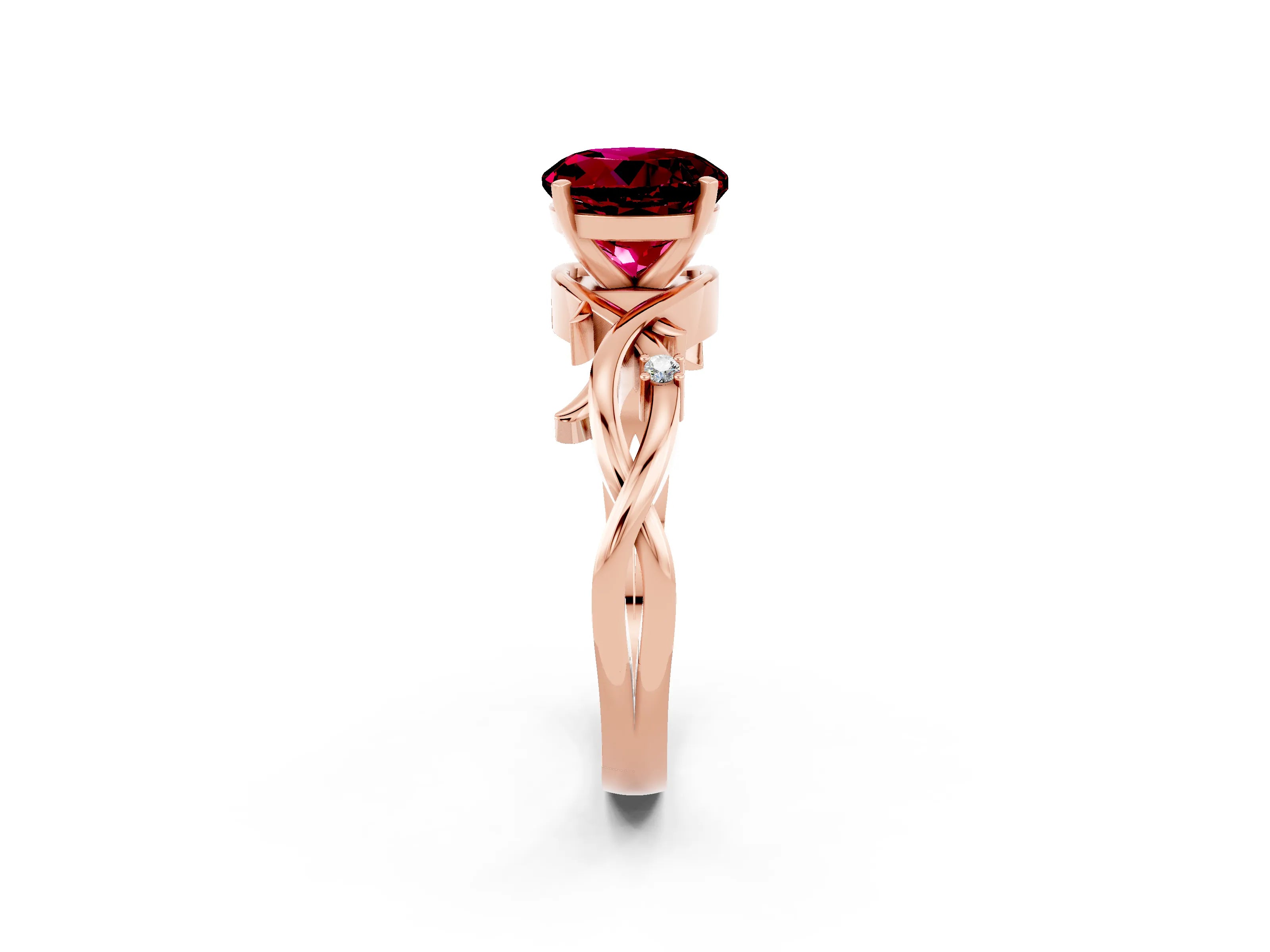 Rose gold Round Cut Garnet Solitaire Ring with Twisted Band and Prong Setting_2