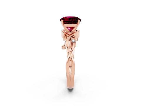 Rose gold Round Cut Garnet Solitaire Ring with Twisted Band and Prong Setting_2