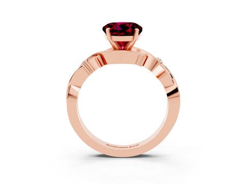 Rose gold Round Cut Garnet Solitaire Ring with Twisted Band and Prong Setting_3