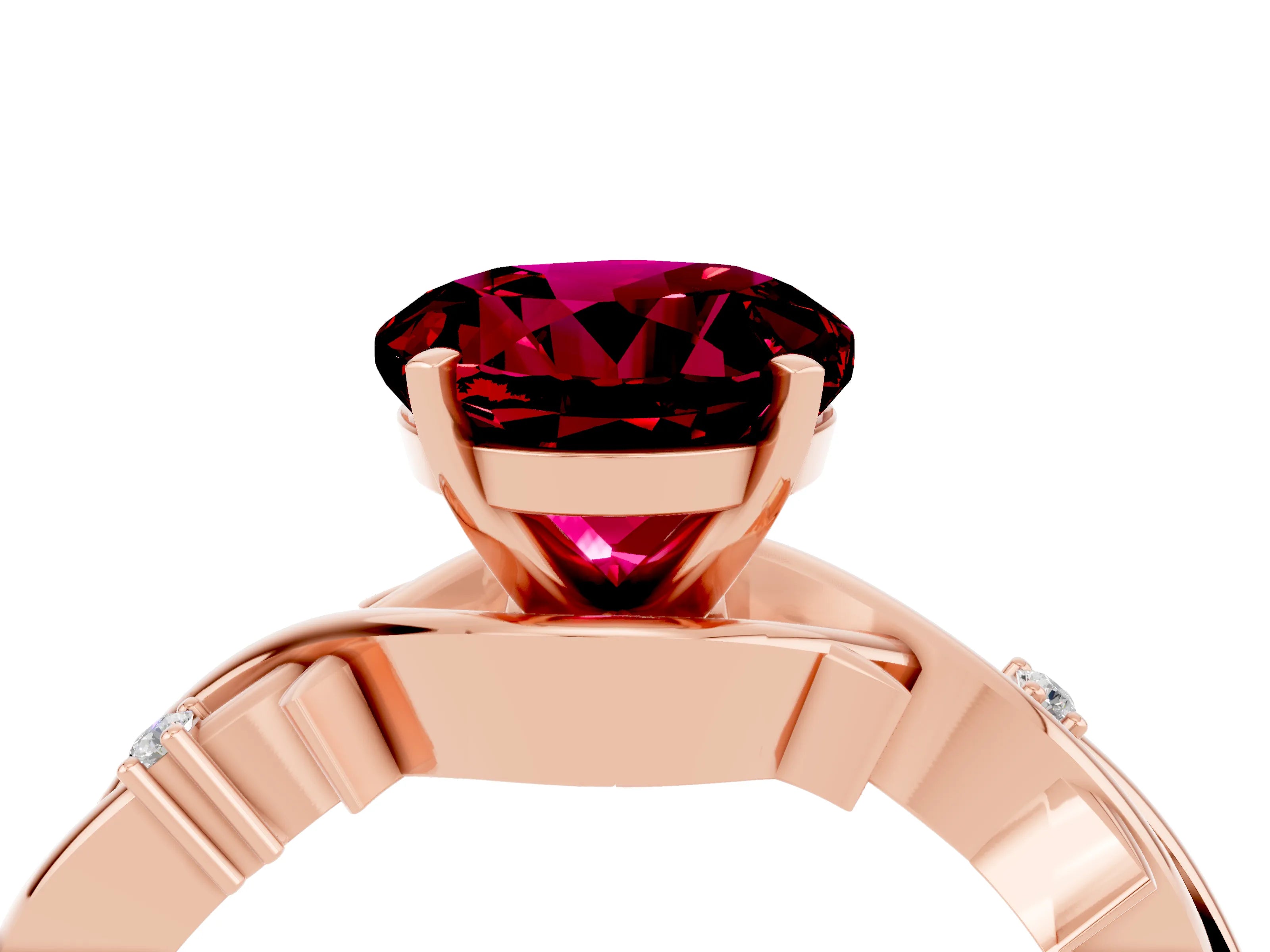 Rose gold Round Cut Garnet Solitaire Ring with Twisted Band and Prong Setting_4