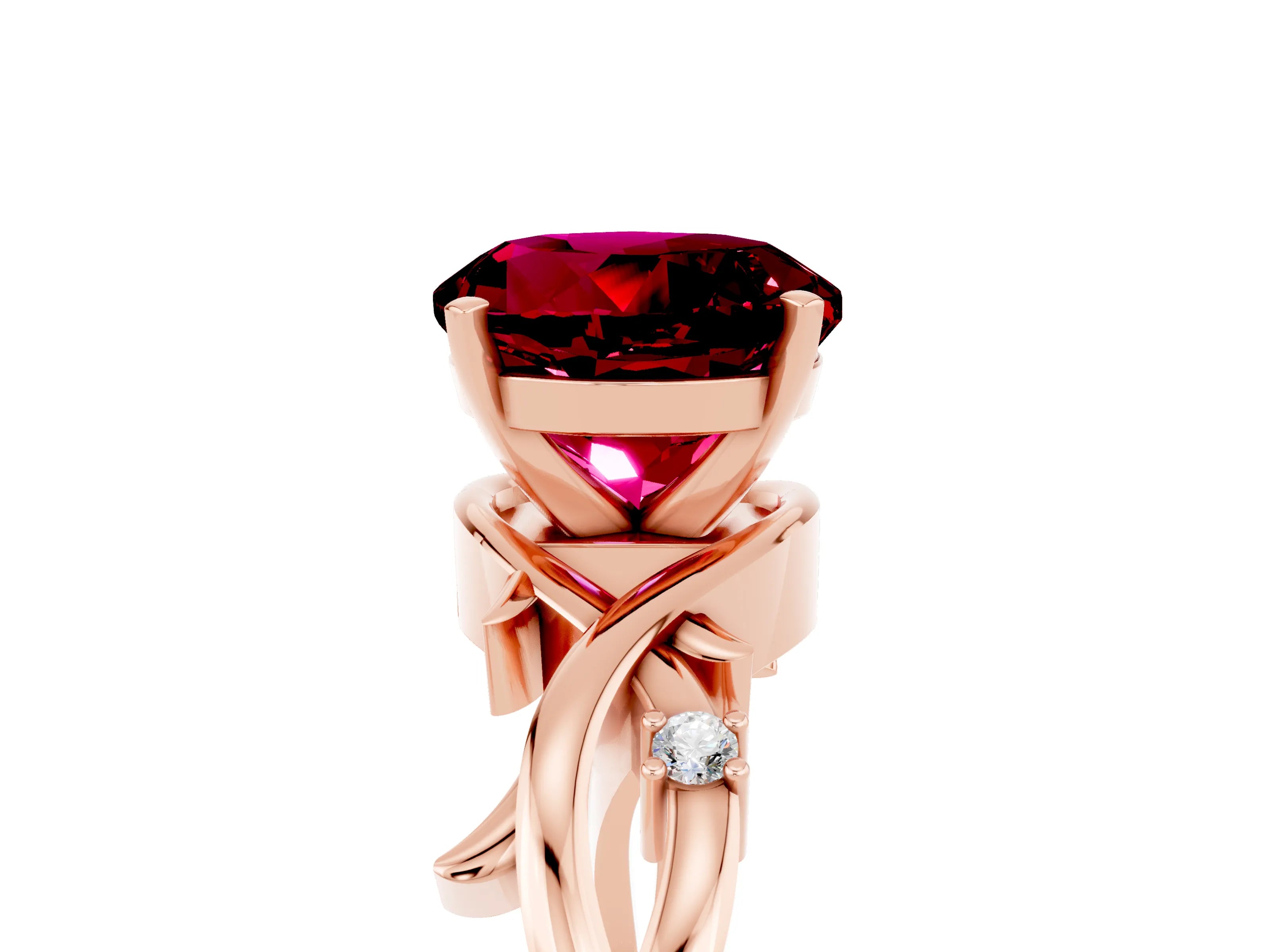 Rose gold Round Cut Garnet Solitaire Ring with Twisted Band and Prong Setting_5