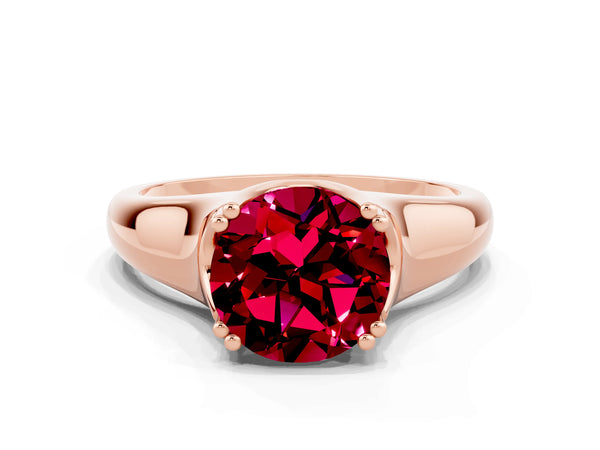 Rose gold Round Cut Garnet Solitaire Ring with Wide Band and Prong Setting
