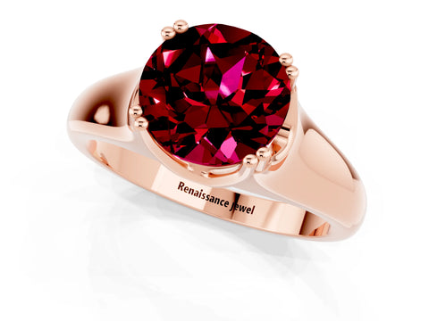 Rose gold Round Cut Garnet Solitaire Ring with Wide Band and Prong Setting_1