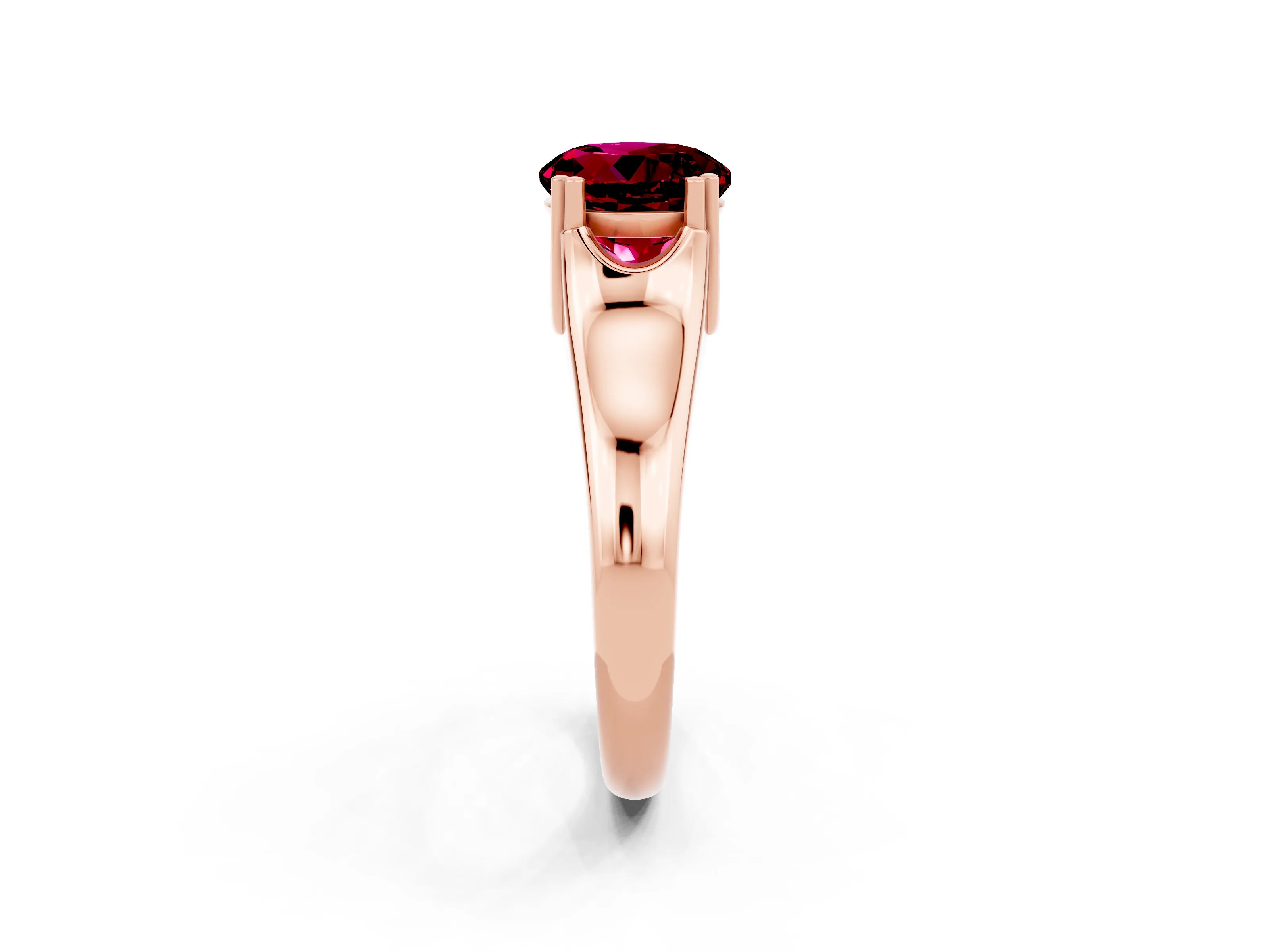 Rose gold Round Cut Garnet Solitaire Ring with Wide Band and Prong Setting_2