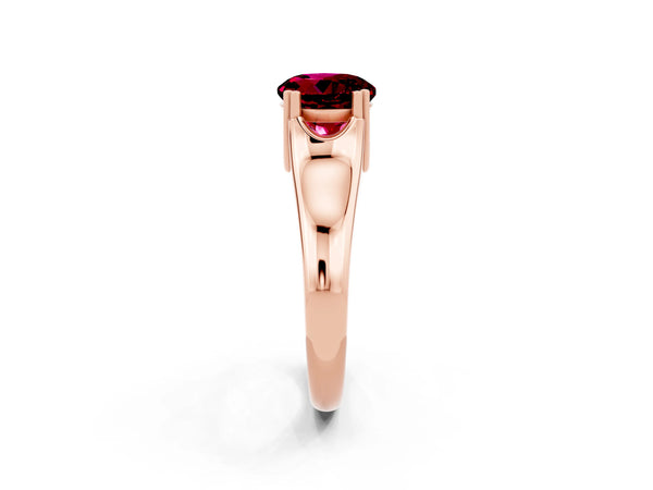 Rose gold Round Cut Garnet Solitaire Ring with Wide Band and Prong Setting