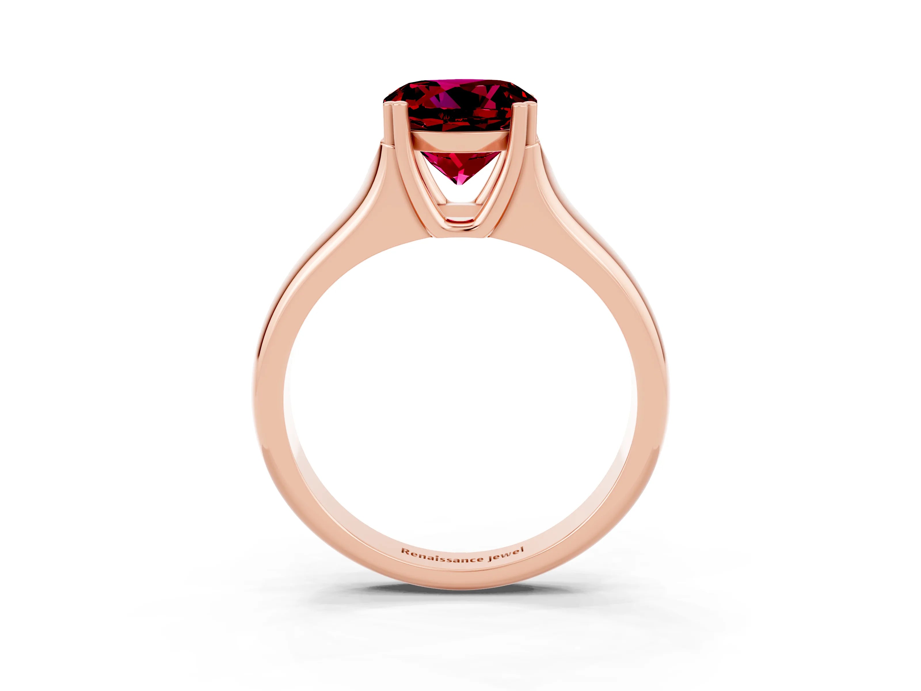 Rose gold Round Cut Garnet Solitaire Ring with Wide Band and Prong Setting_3