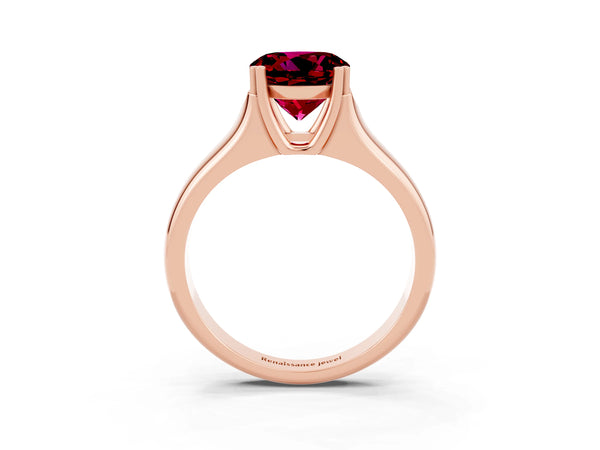 Rose gold Round Cut Garnet Solitaire Ring with Wide Band and Prong Setting