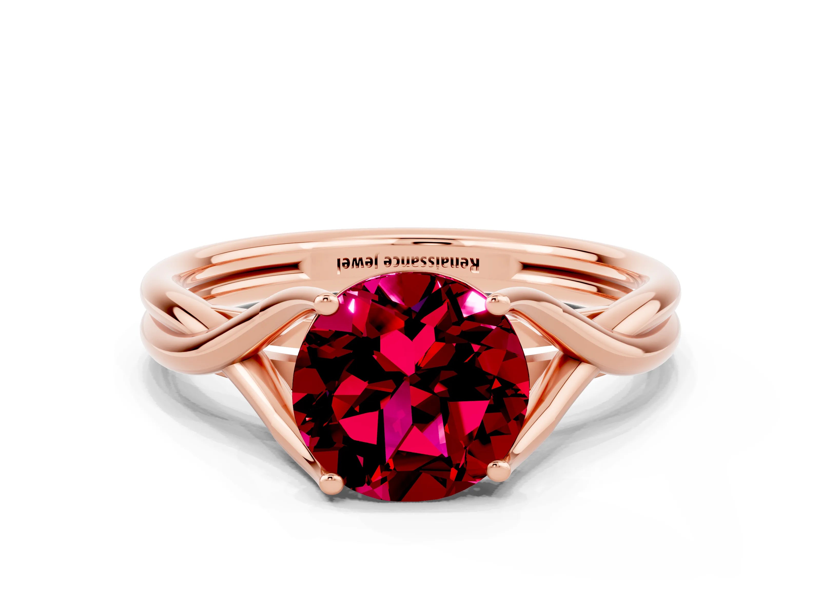 Rose gold Round Cut Garnet Solitaire Twist Band Prong Setting Ring_36