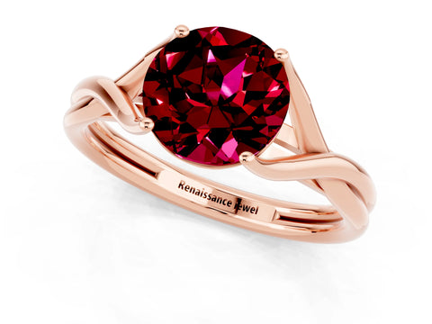 Rose gold Round Cut Garnet Solitaire Twist Band Prong Setting Ring_37
