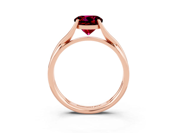 Rose gold Round Cut Garnet Solitaire Twist Band Prong Setting Ring