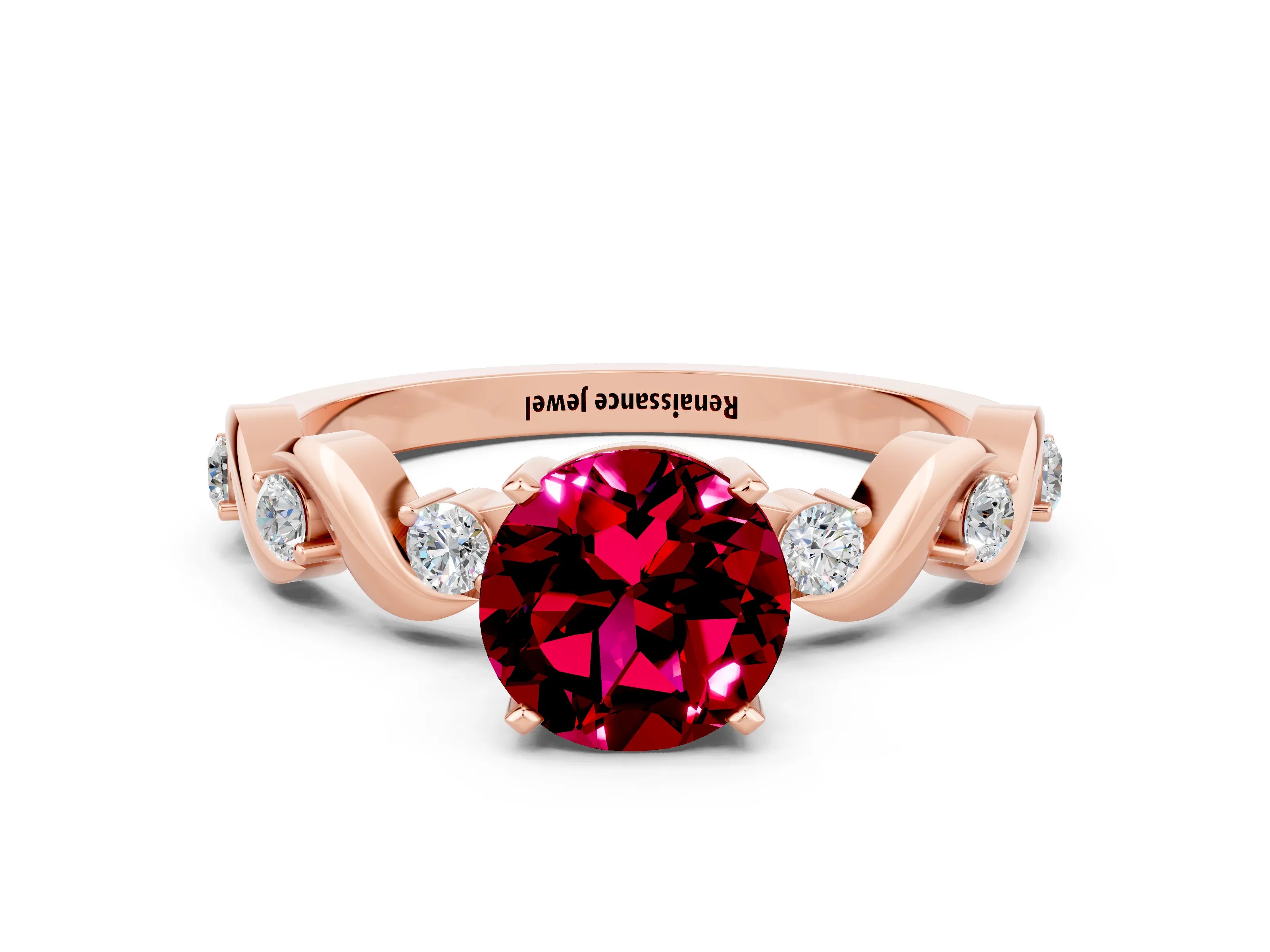 Rose gold Round Cut Garnet Solitaire Twisted Band with Round  Accents and Prong Setting_12