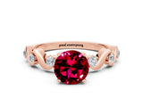Rose gold Round Cut Garnet Solitaire Twisted Band with Round  Accents and Prong Setting_12