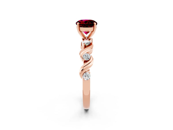 Rose gold Round Cut Garnet Solitaire Twisted Band with Round  Accents and Prong Setting