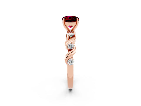 Rose gold Round Cut Garnet Solitaire Twisted Band with Round  Accents and Prong Setting_14