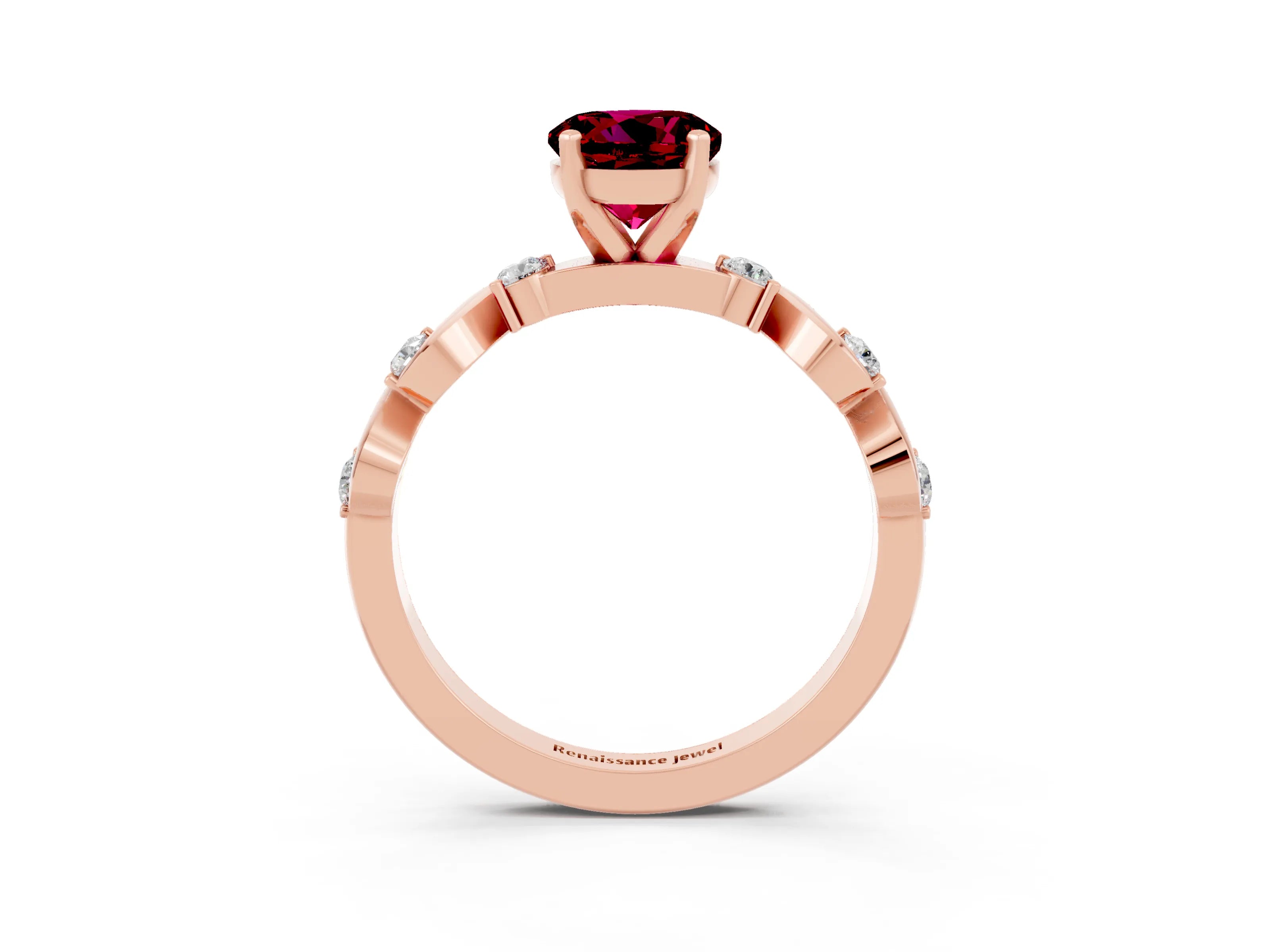 Rose gold Round Cut Garnet Solitaire Twisted Band with Round  Accents and Prong Setting_15