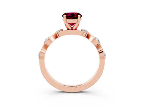 Rose gold Round Cut Garnet Solitaire Twisted Band with Round  Accents and Prong Setting_15