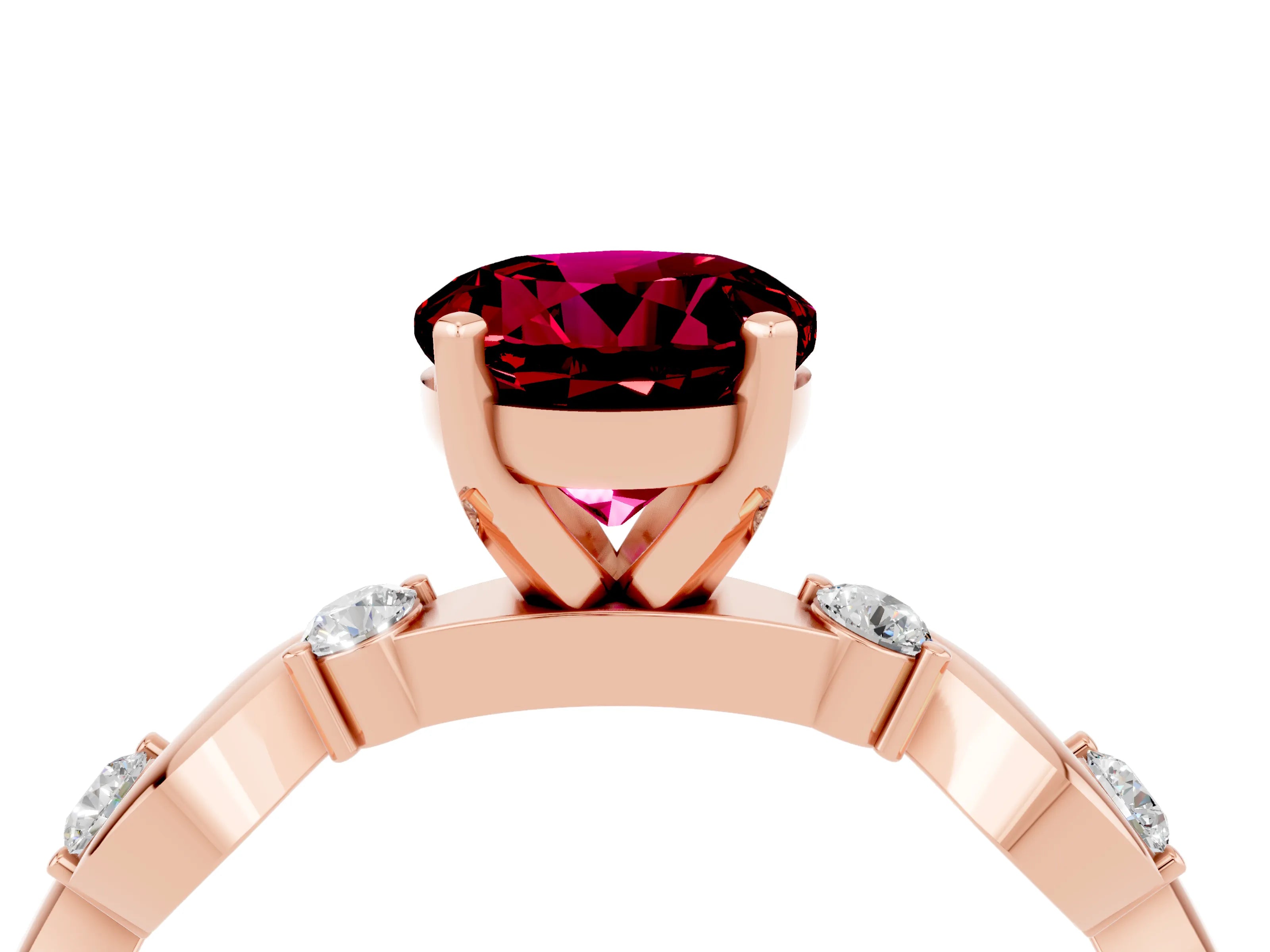 Rose gold Round Cut Garnet Solitaire Twisted Band with Round  Accents and Prong Setting_16