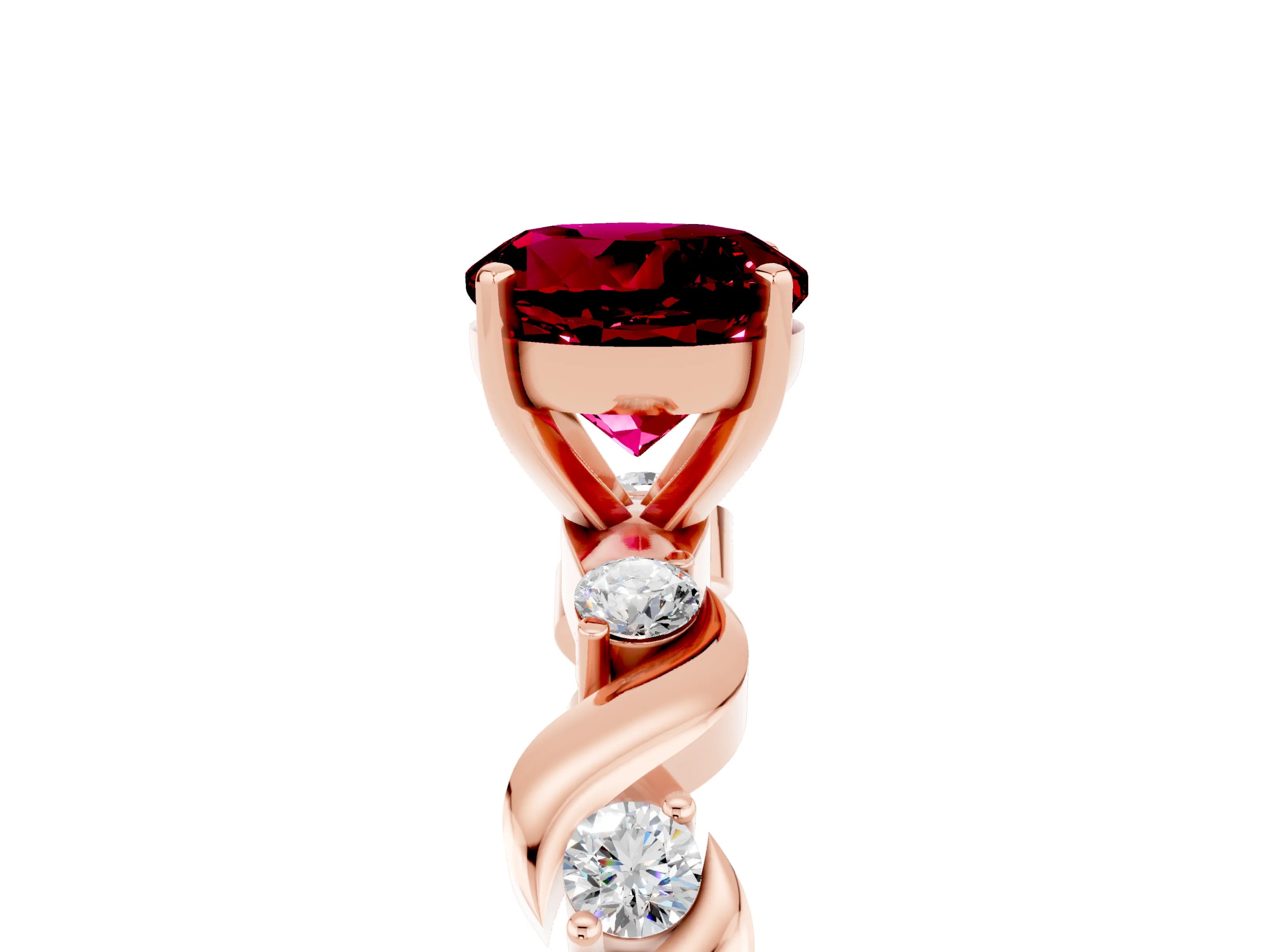 Rose gold Round Cut Garnet Solitaire Twisted Band with Round  Accents and Prong Setting_17