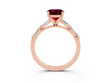 Rose gold Round Cut Garnet Solitaire with Side Baguettes and Channel Set Band_3