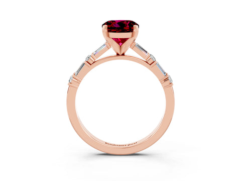 Rose gold Round Cut Garnet Solitaire with Side Baguettes and Channel Set Band_3