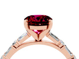 Rose gold Round Cut Garnet Solitaire with Side Baguettes and Channel Set Band_4