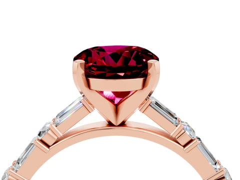 Rose gold Round Cut Garnet Solitaire with Side Baguettes and Channel Set Band_4