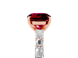 Rose gold Round Cut Garnet Solitaire with Side Baguettes and Channel Set Band_5
