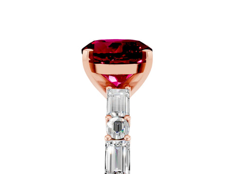 Rose gold Round Cut Garnet Solitaire with Side Baguettes and Channel Set Band_5