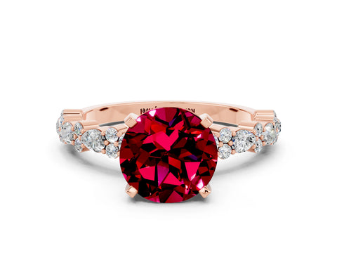 Rose gold Round Cut Garnet Solitaire with Side Stones, Pave Band, Four-Prong Setting_36