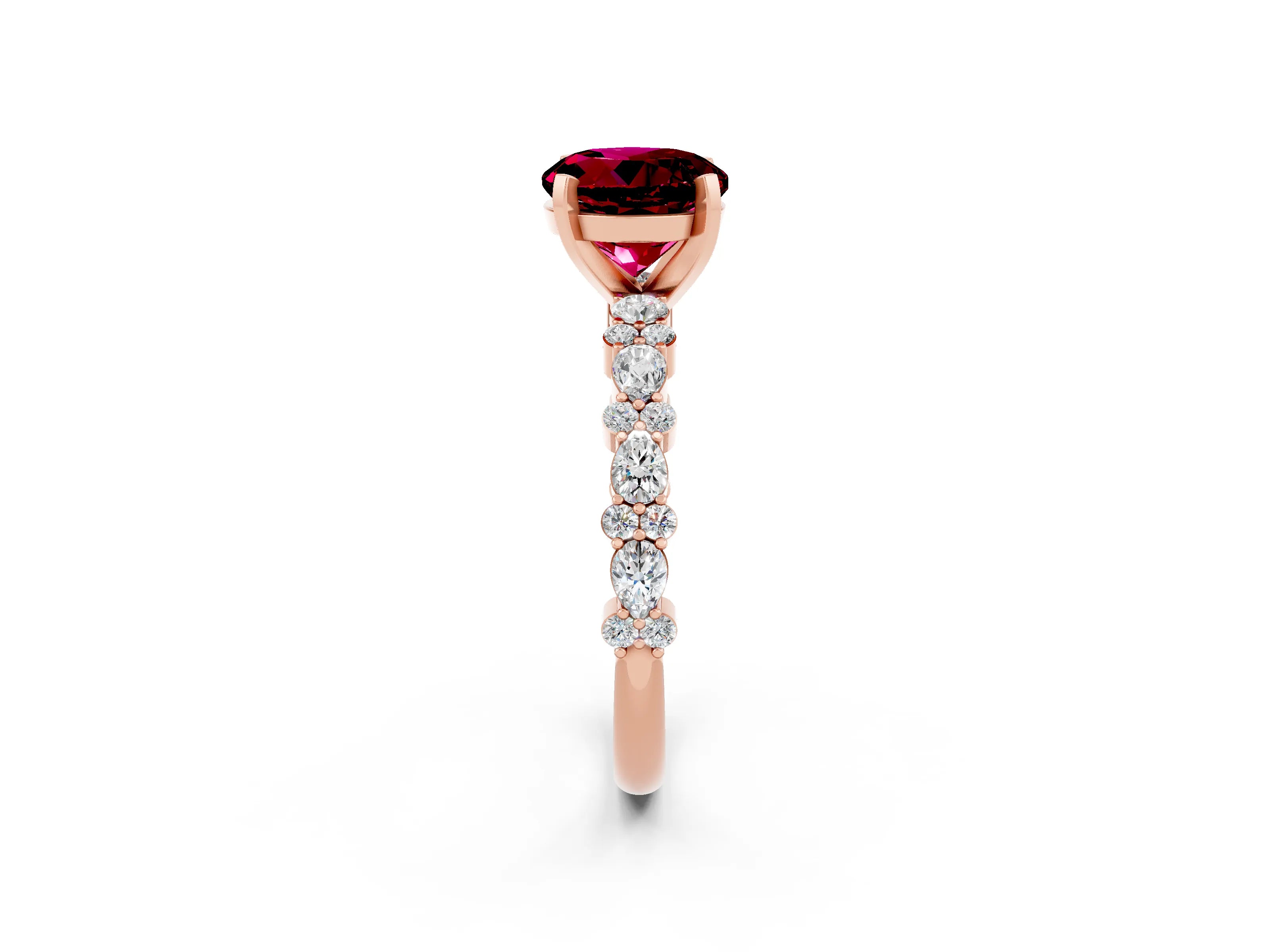 Rose gold Round Cut Garnet Solitaire with Side Stones, Pave Band, Four-Prong Setting_38