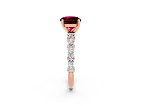 Rose gold Round Cut Garnet Solitaire with Side Stones, Pave Band, Four-Prong Setting_38