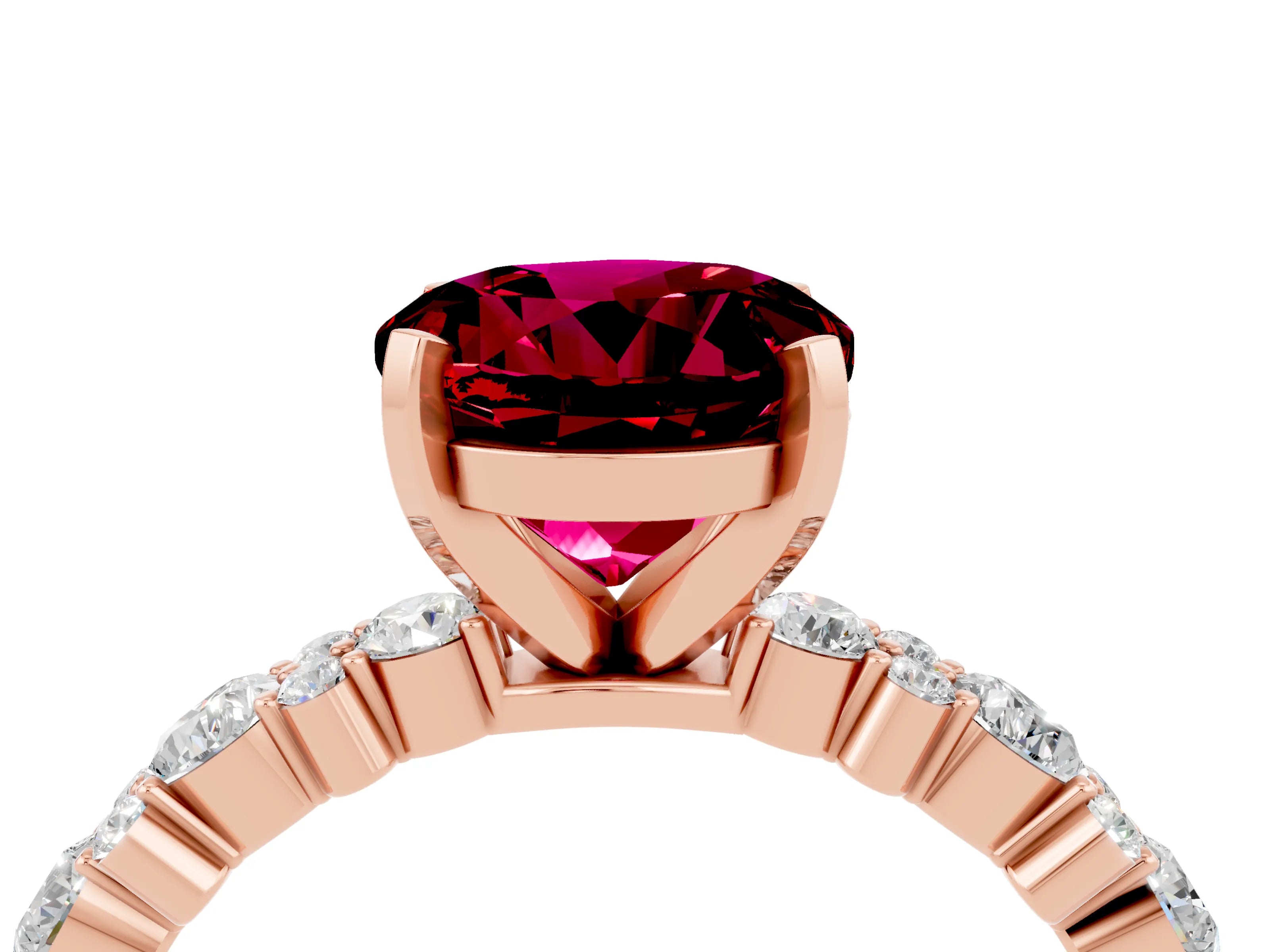 Rose gold Round Cut Garnet Solitaire with Side Stones, Pave Band, Four-Prong Setting_40