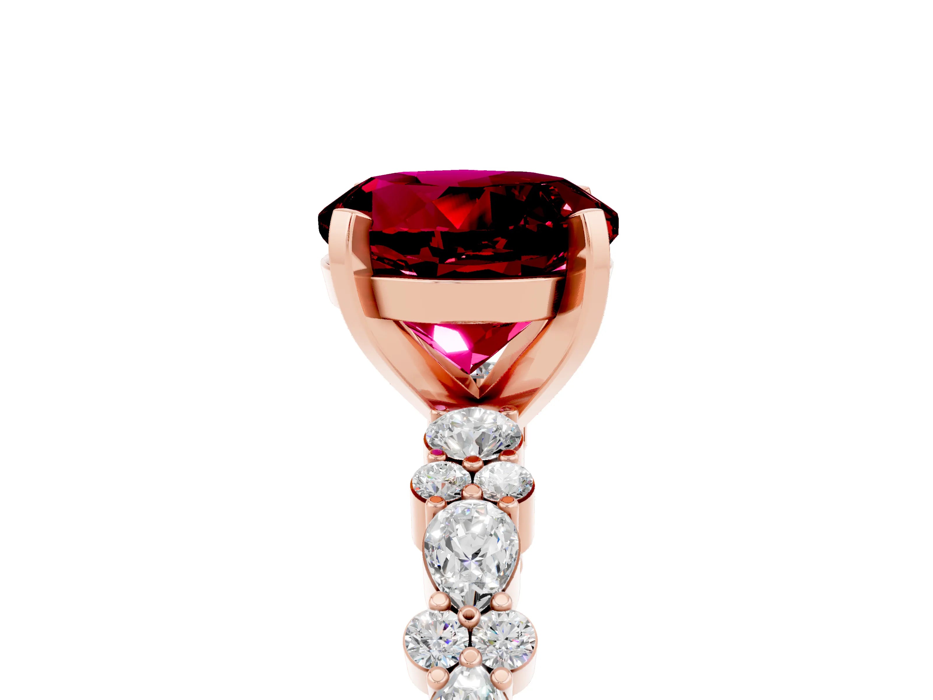 Rose gold Round Cut Garnet Solitaire with Side Stones, Pave Band, Four-Prong Setting_41