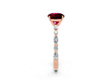 Rose gold Round Cut Garnet Solitaire with Side Stones on a Pavé Band and Four-Prong Setting_2
