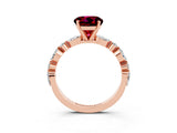 Rose gold Round Cut Garnet Solitaire with Side Stones on a Pavé Band and Four-Prong Setting_3