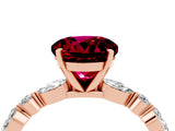 Rose gold Round Cut Garnet Solitaire with Side Stones on a Pavé Band and Four-Prong Setting_4