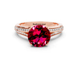 Rose gold Round Cut Garnet Split Shank Engagement Ring with Pavé Band