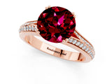 Rose gold Round Cut Garnet Split Shank Engagement Ring with Pavé Band_1