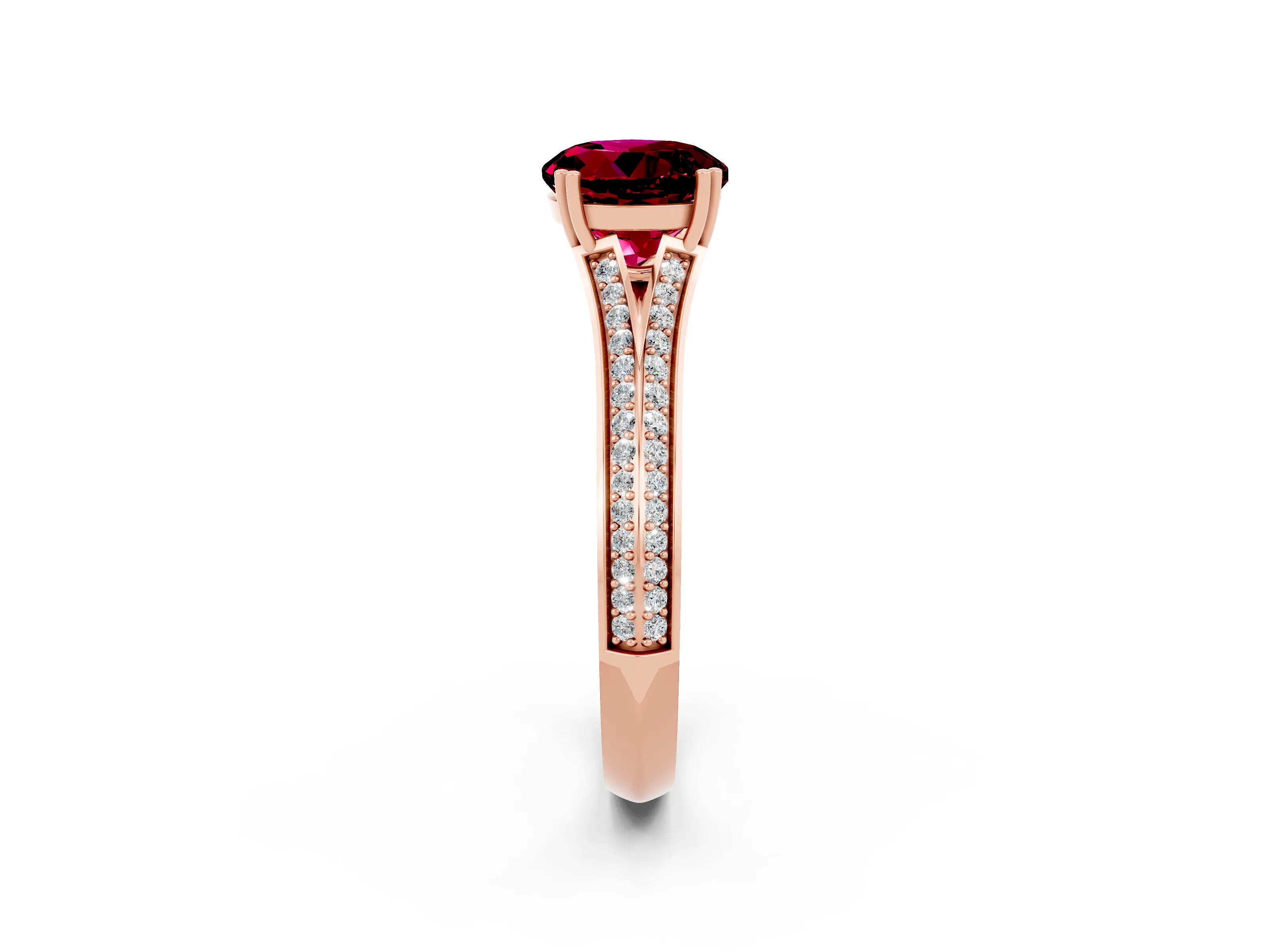 Rose gold Round Cut Garnet Split Shank Engagement Ring with Pavé Band_2