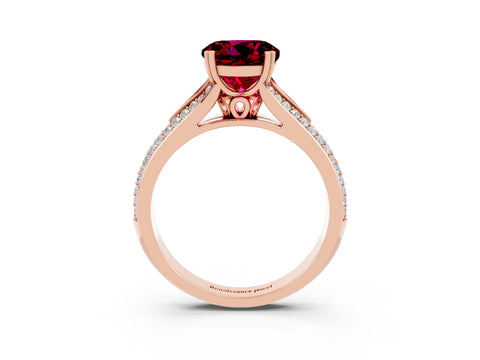 Rose gold Round Cut Garnet Split Shank Engagement Ring with Pavé Band_3