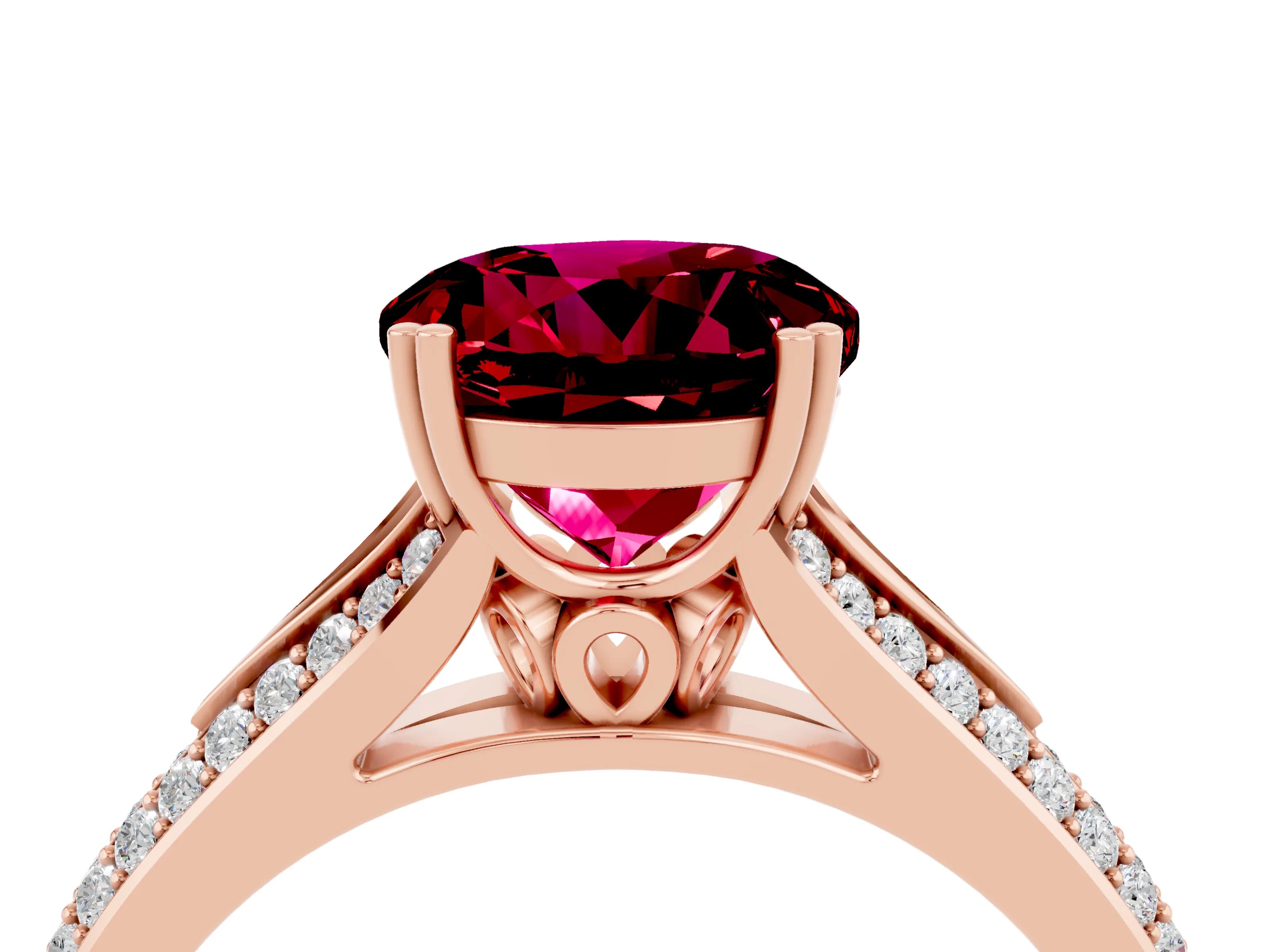 Rose gold Round Cut Garnet Split Shank Engagement Ring with Pavé Band_4