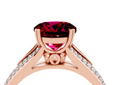 Rose gold Round Cut Garnet Split Shank Engagement Ring with Pavé Band_4