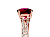 Rose gold Round Cut Garnet Split Shank Engagement Ring with Pavé Band_5