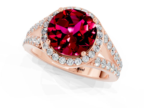 Rose gold Round Cut Garnet Split Shank Halo Ring with Four-Prong Setting_13