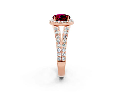 Rose gold Round Cut Garnet Split Shank Halo Ring with Four-Prong Setting_14