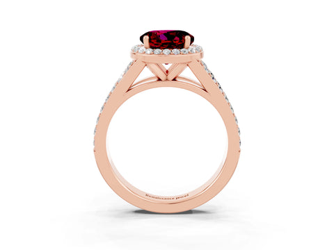 Rose gold Round Cut Garnet Split Shank Halo Ring with Four-Prong Setting_15