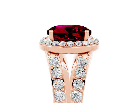 Rose gold Round Cut Garnet Split Shank Halo Ring with Four-Prong Setting_17