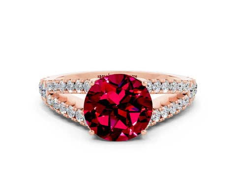 Rose gold Round Cut Garnet Split Shank Pavé Engagement Ring with Four-Prong Setting_12