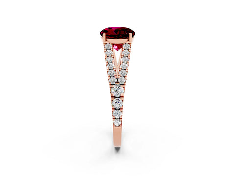 Rose gold Round Cut Garnet Split Shank Pavé Engagement Ring with Four-Prong Setting_14
